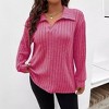 Women's Plus Size Loose Polo V Neck Long Sleeve T Shirts Tops Collared Ribbed Brushed Top Sweater Casual - 3 of 4