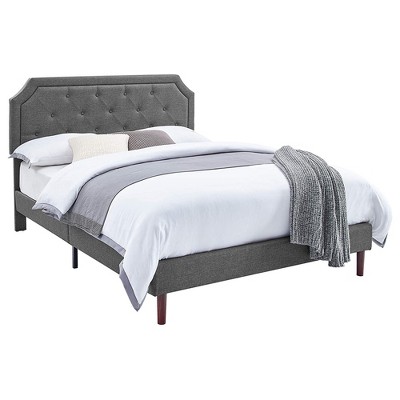 King Dark Grey Linen Upholstered Platform Bed with Tufted Headboard