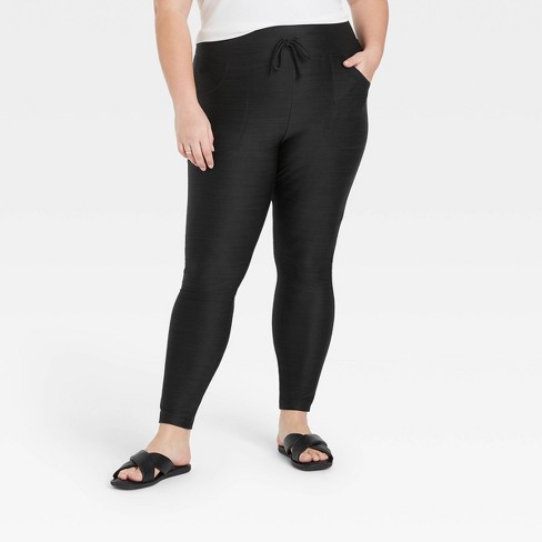 Women's Plus Size High Waisted Drawstring Lounge Leggings With Pockets - A  New Day™ Black 1x : Target