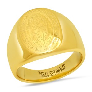 Steeltime Men's 18k gold plated stainless steel Lady of Guadalupe ring - 1 of 4