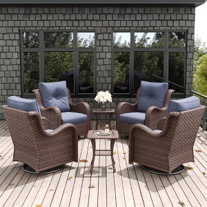 LayinSun Outdoor Patio Furniture Set, Brown Rattan Wicker Sectional Swivel Rocker Chairs Sets with Ottomans, Swivel Glider Chair - 1 of 4