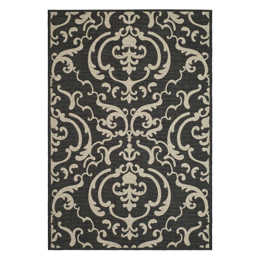 2'7inX5' Rectangle Hinshaw Outdoor Patio Rug Black/Sand - Safavieh