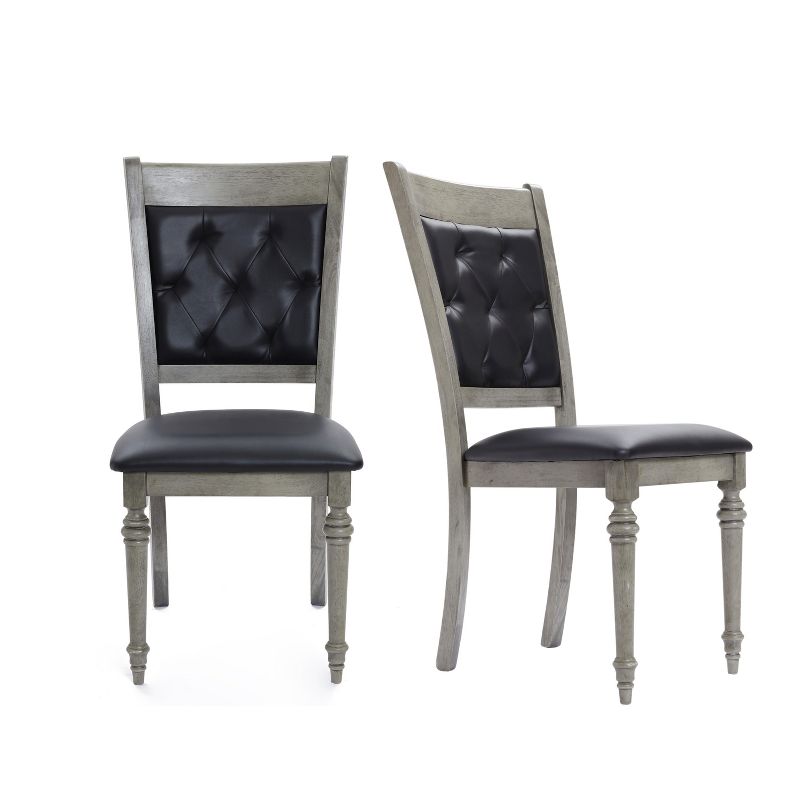 LuxenHome Set of 2 Gray Rubberwood and Upholstered Black Dining Chair, 1 of 5