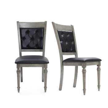 LuxenHome Set of 2 Gray Rubberwood and Upholstered Black Dining Chair