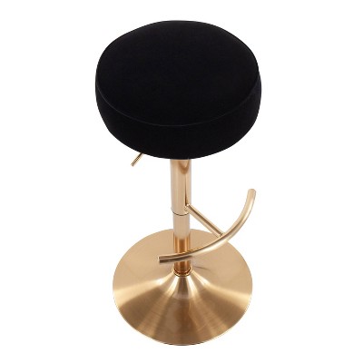 Black Velvet Adjustable Swivel Barstool with Gold Metal Base