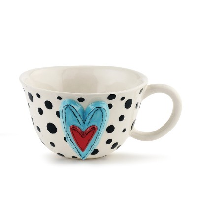 DEMDACO Black Dots Tea Cup 12 ounce - White