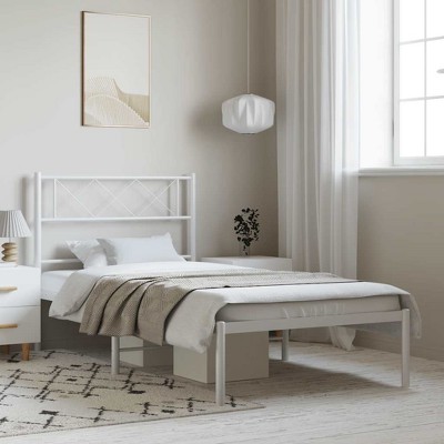 VidaXL Metal Bed Frame with Headboard White 39.4 in.x78.7 in.