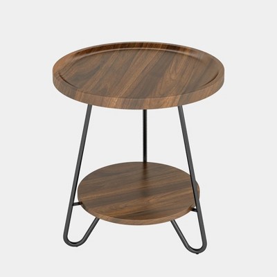 Brown Round Wood and Metal 2-Tier Side Table