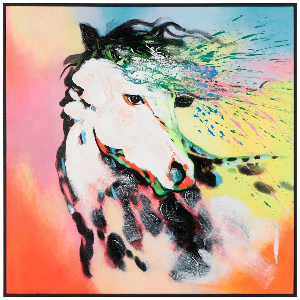 Photos - Wallpaper 32"x32" Canvas Horse Abstract Paint Splatter Framed Wall Art with Black Fr