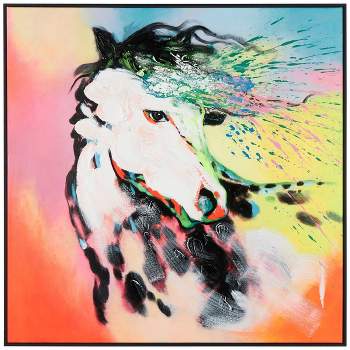 32"x32" Canvas Horse Abstract Paint Splatter Framed Wall Art with Black Frame - Olivia & May