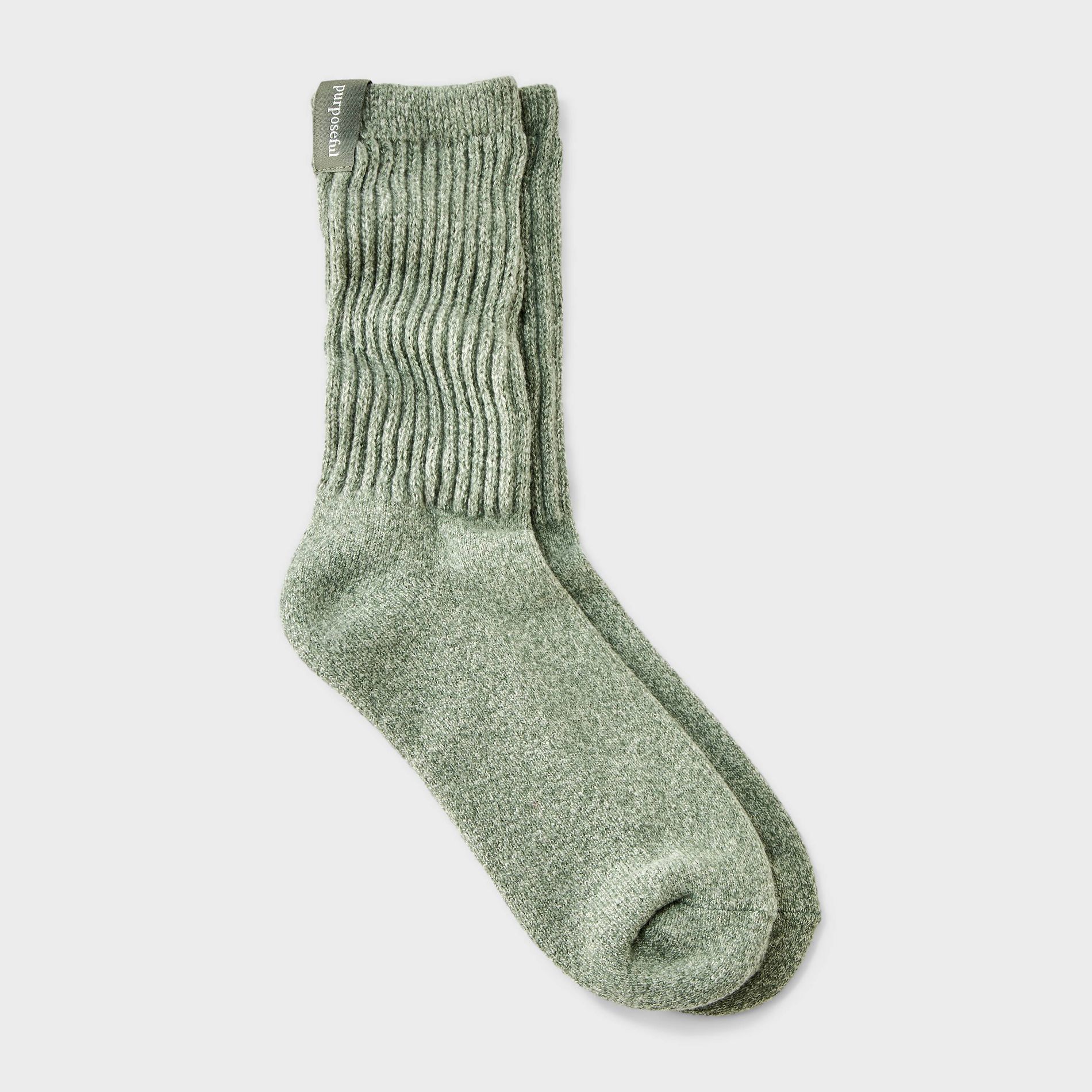 Women's Ultra Soft Ribbed Cushioned Slouch Crew Socks with Woven label 'Purposeful' Auden™ Green 4-10