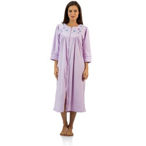 Casual Nights Women's Zipper Front Jacquard Fleece Long Robe Duster - 1 of 3