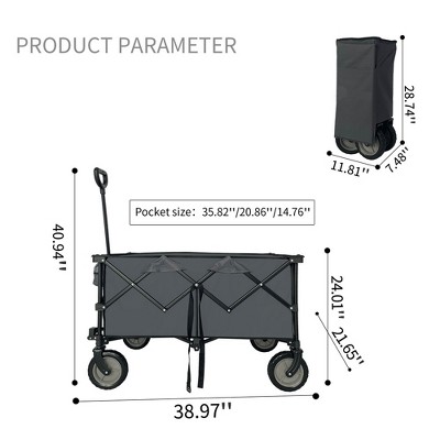 Collapsible Folding Outdoor Utility Wagon, Beach Wagon Cart With All Terrain Wheels, Portable Sports Wagon For Camping, Shopping, Garden And Beach