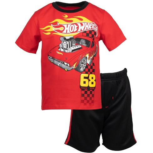 Hot Wheels Toddler Boys Graphic T Shirt Mesh Shorts Black Red 2T