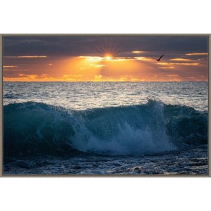 33" x 23" Pelican at Dawn by Patrick Zephyr Framed Canvas Wall Art Print - Amanti Art: Modern Style, Animal Subject, Polystyrene Frame - 1 of 4