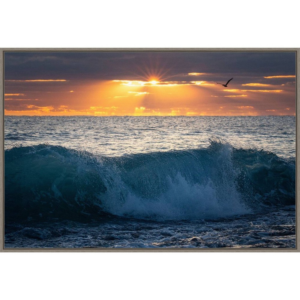 Photos - Other Decoration 33" x 23" Pelican at Dawn by Patrick Zephyr Framed Canvas Wall Art Print - Amanti Art: Modern Style, Animal Subject, Polysty