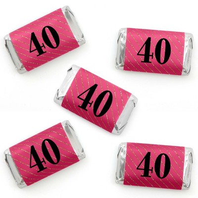 Big Dot of Happiness Chic 40th Birthday - Pink, Black and Gold - Mini Candy Bar Wrapper Stickers - Birthday Party Small Favors - 40 Count