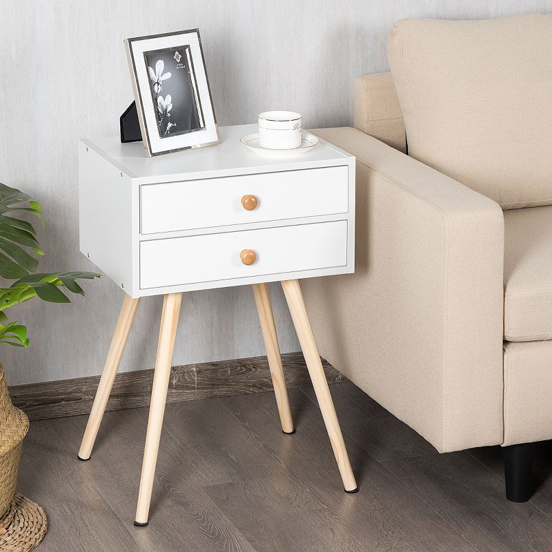 Costway Mid Century Modern 2 Drawers Nightstand In White Sofa Side Table End Table, 2 of 11