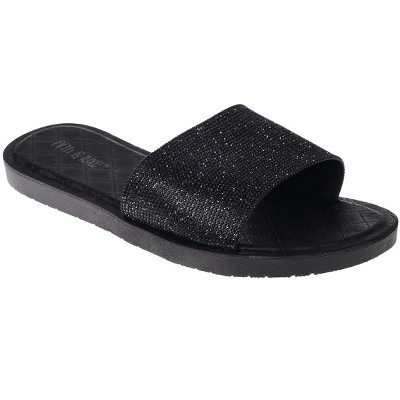 Fifth & Luxe Women's PCU Sparkly Slip On Sandals - Open Toe Flats with Glitter