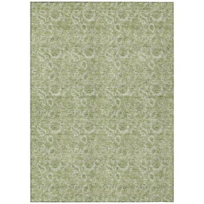Green Blue And Ivory Floral Washable Indoor Outdoor Area Rug