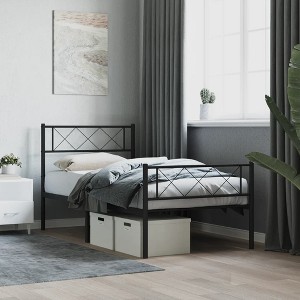 vidaXL Metal Bed Frame with Headboard and Footboard Black 39.4 in.x74.8 in. Twin - 1 of 4