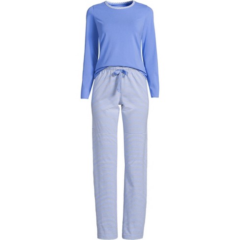 Lands' End Women's Knit Pajama Set Long Sleeve T-shirt And Pants - Medium - Chicory  Blue Mini Stripe : Target