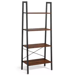 Tangkula 4-Tier Ladder Bookshelf Display Ladder Rack Free-Standing Plant Black
