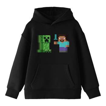 Minecraft Steve & Creeper Long Sleeve Black Youth Hooded Sweatshirt
