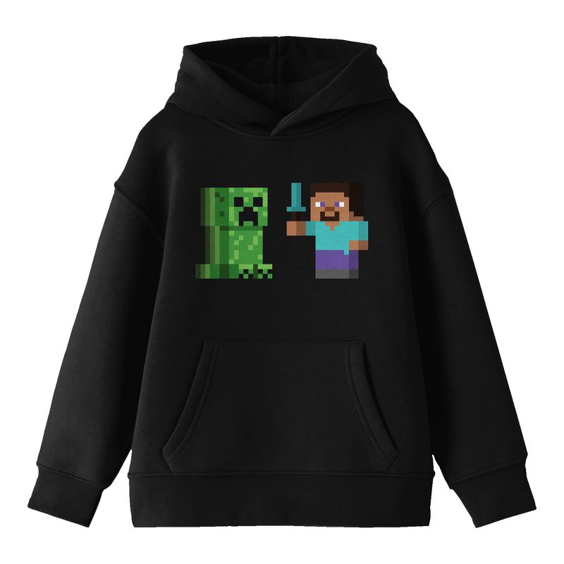 Minecraft Steve & Creeper Long Sleeve Black Youth Hooded Sweatshirt, 1 of 4