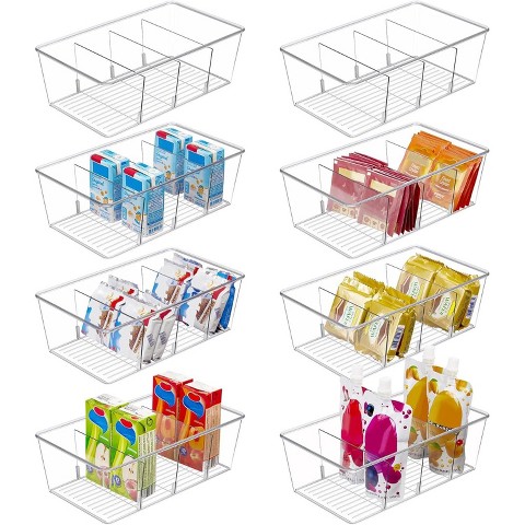 Vtopmart 8 Pack Food Storage Organizer Bins, 4 Compartment Holder Clear Plastic Bins for Pantry, Kitchen, Fridge Organization and Storage