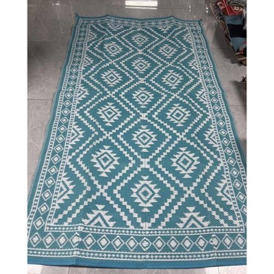 Outdoor Rug for Patio Plastic Straw Rug Waterproof Reversible Patio Rug Farmhouse Diamond RV Mat