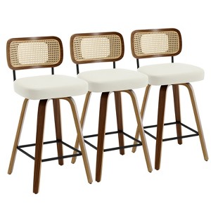 Bekrvio Swivel Counter Height Bar Stools - 26" Faux Leather Upholstered with Rattan Back,Ideal for Kitchen Island - 1 of 4