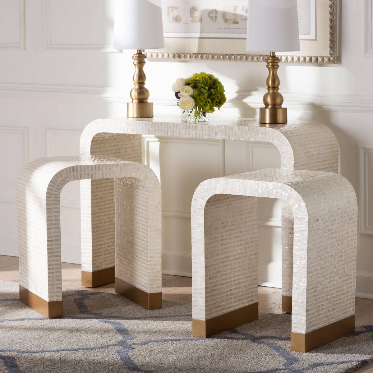 bali & pari 3pc Carlyn Mother of Pearl Capiz Shell Accent Table Set Beige/White/Gold - thumbnail 3