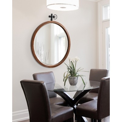 Walnut Brown Sophisticated 24" Round Wood Vanity Mirror