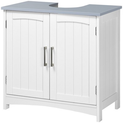 White MDF Pedestal Under Sink Cabinet with Adjustable Shelves