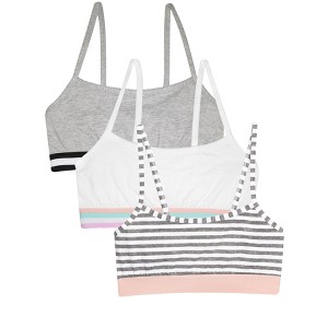 Fruit of the Loom Girls' Spaghetti Strap Sports Bra 3-Pack Grey Stripe/Grey/White 34 - 1 of 4