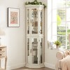 KWPZQEB 69.49" Accent Corner Cabinet w/ 2 Doors, Farmhouse Curio Cabinet w/ Adjustable Glass Shelves, Bar Cabinet, Freestanding Wooden Floor Cabinet - 3 of 4