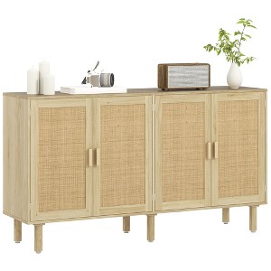 HOMCOM Bohemian Sideboard, Buffet Cabinet with Rattan Doors, Coffee Bar Cabinet with Shelves for Living Room, Hallway - 1 of 4