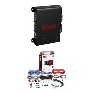BOSS R1004 400W 4-Channel RIOT Car Audio Power Amplifier Amp and 8 Gauge Complete Car Amplifier Installation Wiring Kit - 1 of 4