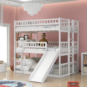 Full Size Bunk Bed with Guardrails, Built-in Ladder and Slide - 1 of 4