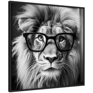 Kate & Laurel All Things Decor 30"x30" Sylvie Lion in Reading Glasses Framed Canvas by The Creative Bunch Studio Black - 1 of 4