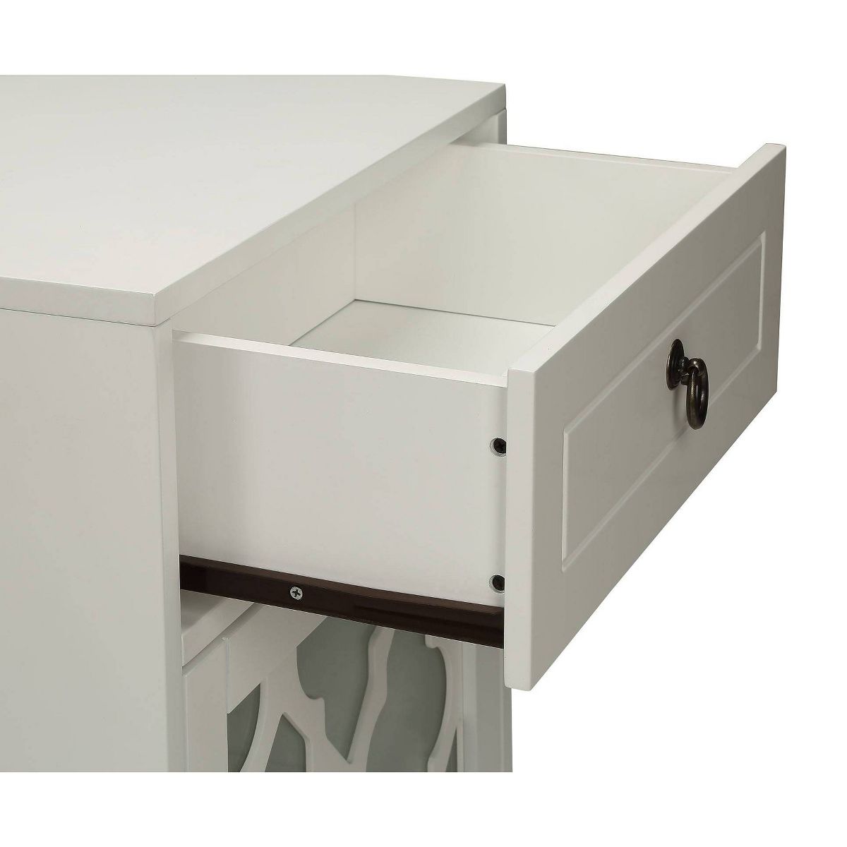 17" Ceara Accent Table White Finish - Acme Furniture: Glass Door, Fret Work, Storage - thumbnail 2