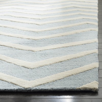 Blue and Ivory Hand-Tufted Wool Zig Zag Area Rug, 6' x 9'