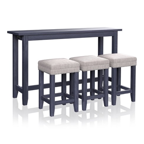 4pc Rockland Counter Height Dining Set Antique Blue - HOMES: Inside + Out: USB Port, Padded Stools, Trestle Base - image 1 of 3