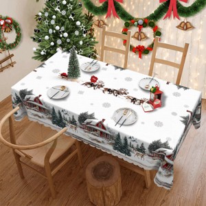 Christmas Reindeer Tablecloth with Bowknot & Plaid Pattern – Dustproof Holiday Dining Table Cover Home Decor - 1 of 4