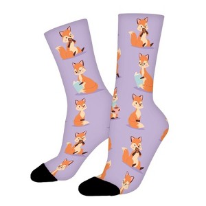 Cute Fox Women Printed Crew Socks Funny Funky Socks Soft Polyester Novelty Gifts for Artists Men - 1 of 1