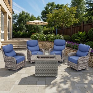 Belord 6-INCH Extra Thick Cushion Outdoor Patio Furniture Set with Swivel Glider Patio Chair Set of 4, 5 Pieces Patio Furniture Set with Firepit Table - 1 of 4