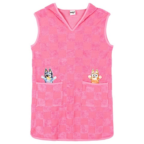 Bluey Little Girls' Sleeveless Printed Hooded Beach Towel Bingo Pink 5-6
