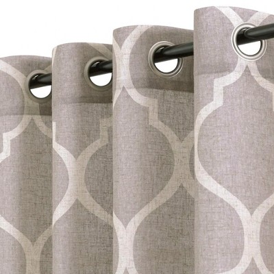 JINCHAN Linen Blend 50 x 54 Inch Geometric Moroccan Tile Quatrefoil Farmhouse Window Curtains for Living Room, Bedroom, or Bathroom, Gray (2 Panels)