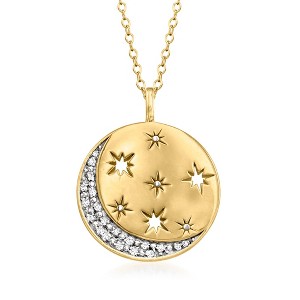 Ross-Simons 0.10 ct. t.w. Diamond Moon and Star Disc Pendant Necklace in 18kt Gold Over Sterling - 1 of 4